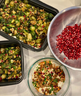 roasted brussels sprouts over whipped feta